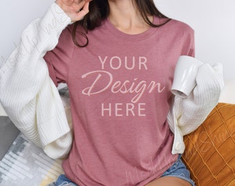 Bella Canvas 3001 Mockup, Heather Mauve 3001 Mockup, Bella Canvas Model Mock, Tshirt Mockup 3001, Heather Mauve Tee Autumn, Fall Mockup 3001