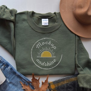 Gildan 18000 Military Green Flat Lay Mockup, Fall Gi18000 Mockup, Sweatshirt Mockup, Crewneck Mockups, Heavy Blend Sweater, Gi18000 Mocks