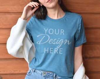 Bella Canvas 3001 Mockup, Heather Deep Teal 3001 Mockup, Bella Canvas Model Mockup, Tshirt Mockup 3001, Heather Deep Teal Bella Canvas 3001