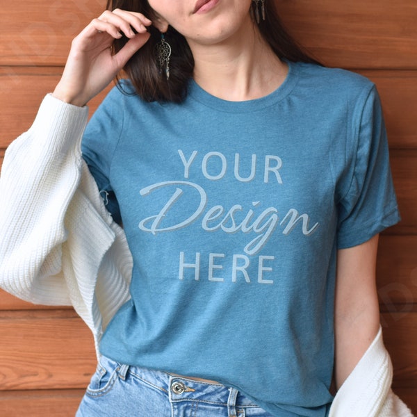 Bella Canvas 3001 Mockup, Heather Deep Teal 3001 Mockup, Bella Canvas Model Mockup, Tshirt Mockup 3001, Heather Deep Teal Bella Canvas 3001