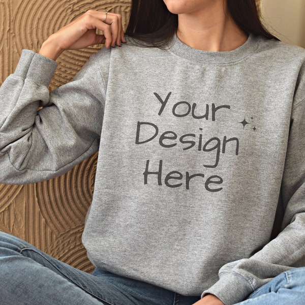 Gildan 18000 Mockup, Gildan Sport Grey Sweatshirt Mockup, Sweatshirt Model Mockup, Sport Grey Gildan Crewneck Mockups, Heavy Blend Sweater