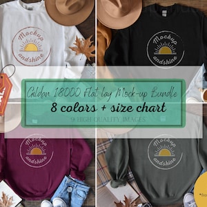 Gildan 18000 Flatlay Mockup Bundle, Sweatshirt Mockups, Gildan Crewneck Bundle, Black White Sport Grey Maroon Forest Green Red Charcoal Army