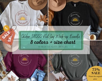 Gildan 18000 Flatlay Mockup Bundle, Sweatshirt Mockups, Gildan Crewneck Bundle, Black White Sport Grey Maroon Forest Green Red Charcoal Army