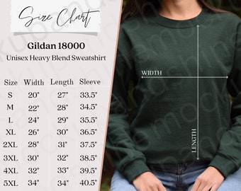 Gildan 18000 Size Chart, Gildan Sweatshirt Size Chart, Gildan Unisex Heavy Blend Crewneck Size Chart, Gi18000 Size Charts, G18000 Sweater