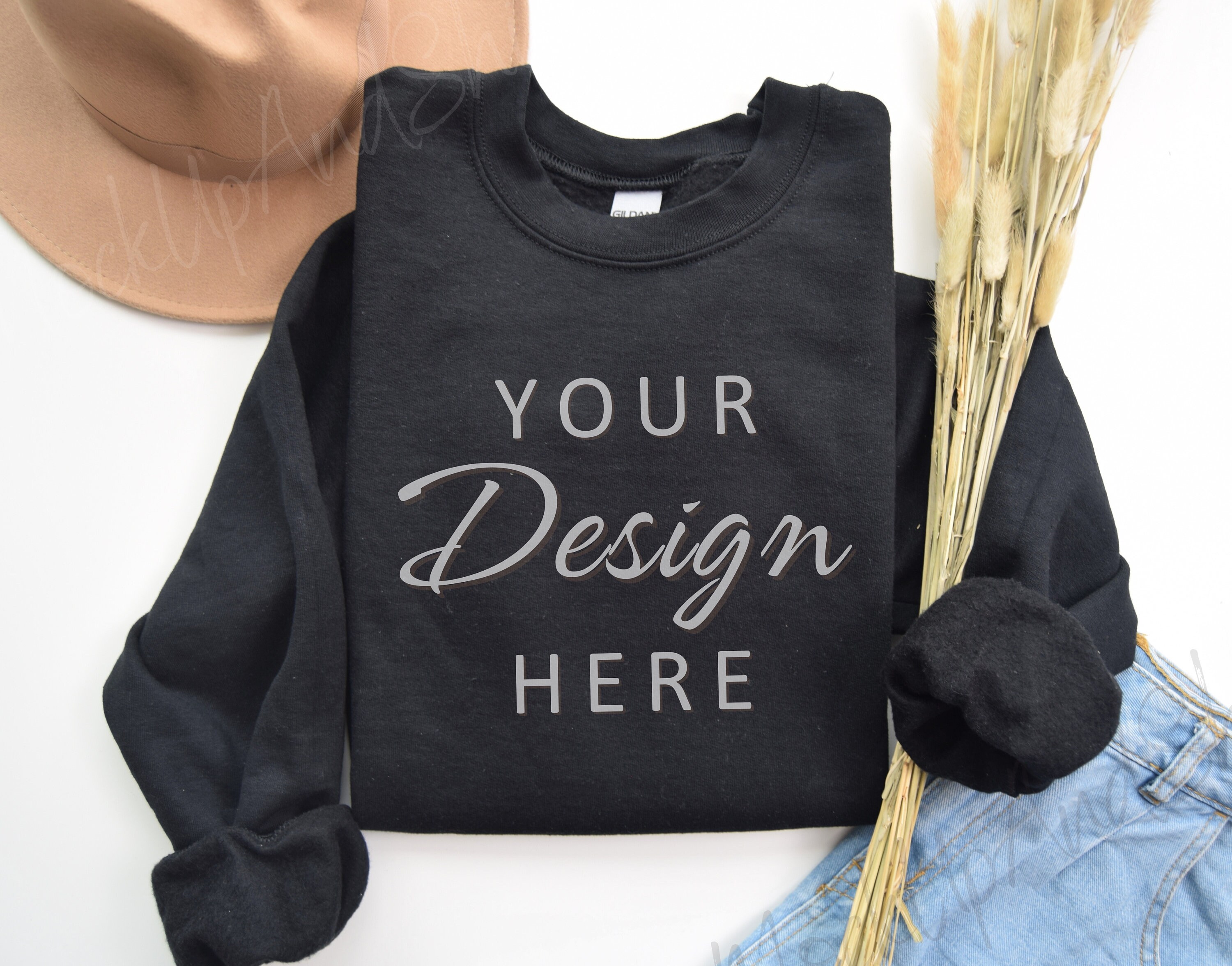 Gildan 18000 Black Mockup, Fall 18000 Mockup, Sweatshirt Mockup, Gildan Crewneck Mockups, Boho Mockup 18000, Gevouwen Sweatshirt Autumn Gilden