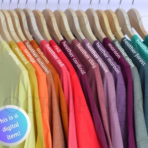 Carta de colores Bella Canvas 3001, Carta de camisetas unisex heavy jersey, Carta de colores múltiples, Colores de lienzo 3001, Camisetas colgantes de carta de colores