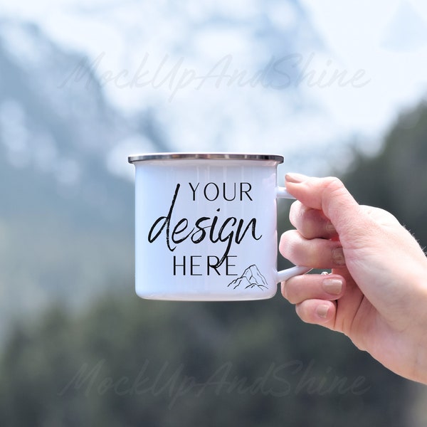 Enamel Mug Mockup, White Camping Enamel Mug Mock-up, Enamel Camping Mug Mockups, 12oz Coffee Cup Mockups, Outdoor Mug Mocks, Nature Mug