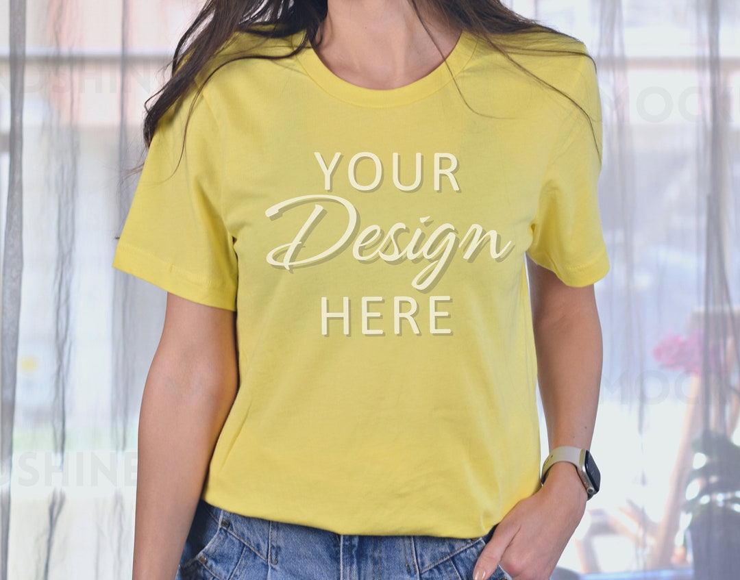 Bella Canvas 3001 Mockup, Yellow 3001 Tshirt Mockup, Model Mockup 3001 ...