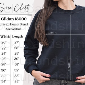 Gildan 18000 Größentabelle, Gildan Sweatshirt Größentabelle, Gildan Unisex Heavy Blend Crewneck Size Chart, Gi18000 Pullover Size Charts, 18000