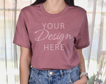 Bella Canvas 3001 Mockup, Heather Mauve 3001 Mockup, Bella Canvas Model Mock, Tshirt Mockup 3001, Heather Mauve Tee Bella Canvas, Tee Mock