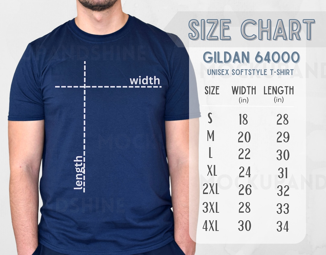 Gildan 64000 Size Chart, Gildan 64000 T-shirt Size Chart, Gildan Unisex ...