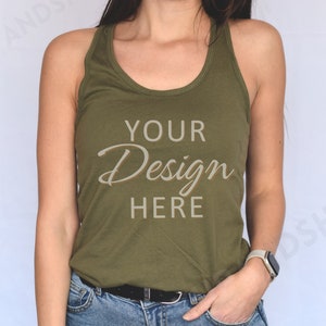 Next Level 1533 Mockup, Military Green 1533 Tank Top Mock, Next Level Racerback Tank Top, Model Mockup 1533 Military Green, Next Level Mocks
