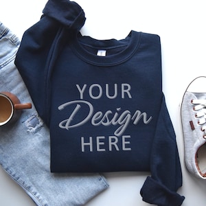 Gildan 18000 Flat lay Mockup, Navy 18000 Mockup, Sweatshirt Mockup, Gildan Crewneck Mockup, Navy Heavy Blend Sweater, G18000 Navy Mockup