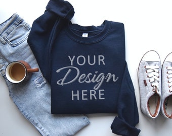Gildan 18000 Flat lay Mockup, Navy 18000 Mockup, Sweatshirt Mockup, Gildan Crewneck Mockup, Navy Heavy Blend Sweater, G18000 Navy Mockup