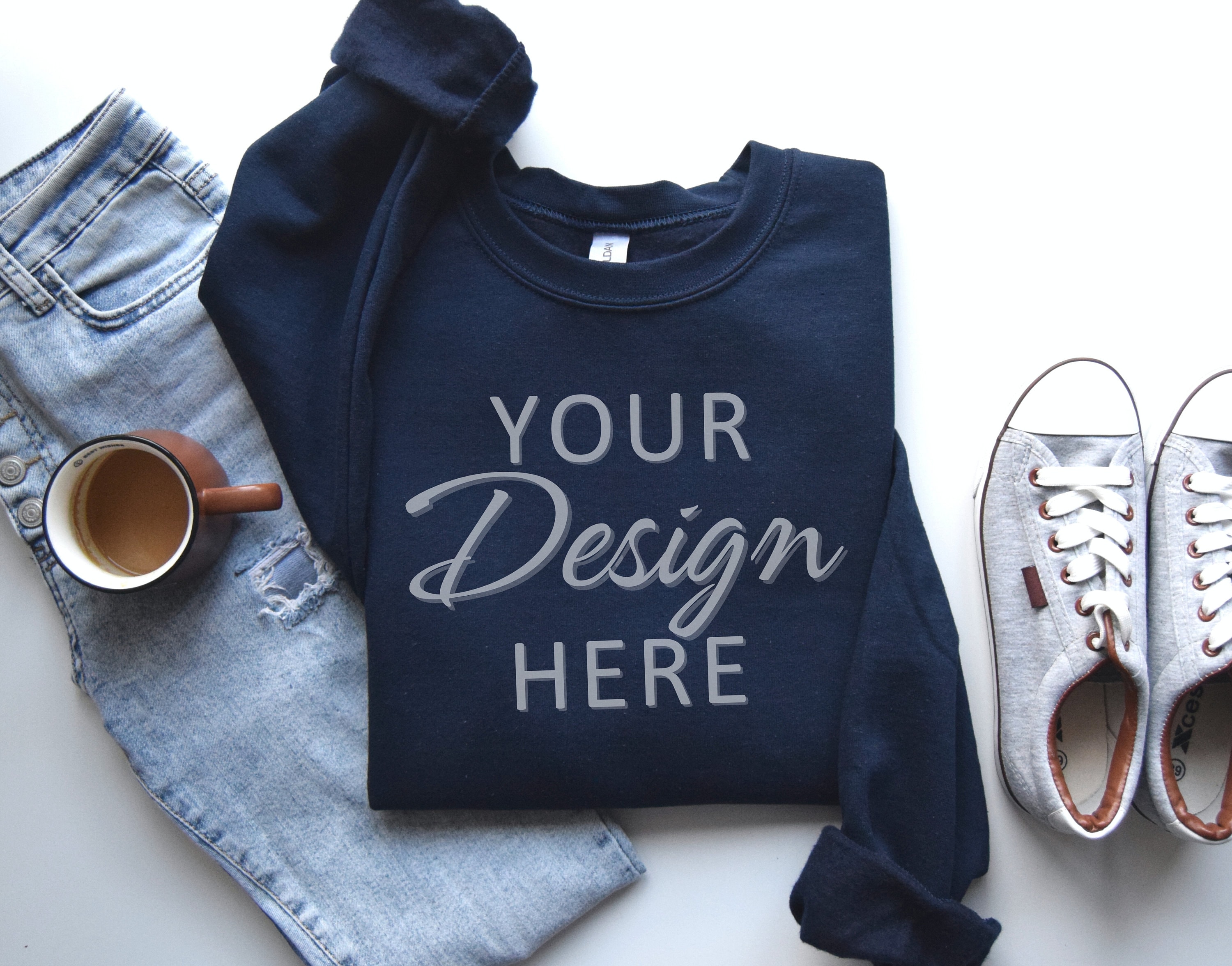 Gildan 18000 Flat lay Mockup, Navy 18000 Mockup, Sweatshirt Mockup, Gildan Crewneck Mockup, Navy Heavy Blend Sweater, G18000 Navy Mockup