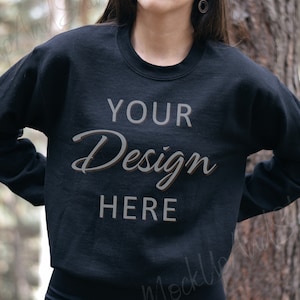 Gildan 18000 Mockup, Gildan Black Sweatshirt Mockup, Autumn Sweatshirt Model Mockup, Black Gildan Crewneck Mockups, Fall Mockup 18000 Black