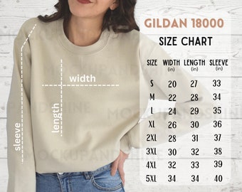 Gildan 18000 Size Chart, Gildan Sweatshirt Size Chart, Gildan Unisex Heavy Blend Crewneck Size Chart, Gi18000 Sweater Size Charts, 18000