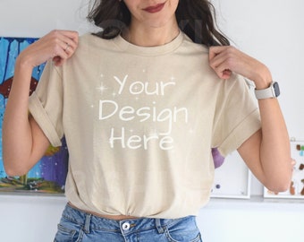Gildan 5000 Mockup, Sand T-Shirt Mocks, Model Mockup G5000, Lifestyle T-Shirt Mockup, Heavy Cotton Tee Mock, Gi5000 Mock-up, Sand Gildan Tee