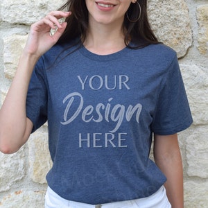 Bella Canvas 3001 Mockup, Heather Navy 3001 Mockup, Bella Canvas Model Shirt Mockup, Heather Navy Tee Bella Canvas, Summer Mockup 3001