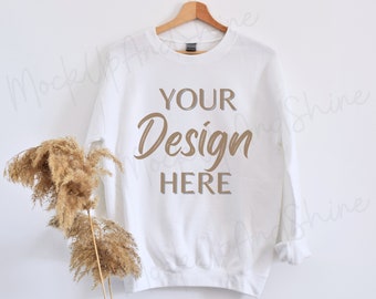 Gildan 18000 Mockup, White Hanging 18000 Mockup, Boho Sweatshirt Mockup, Gildan Crewneck Mockups, Heavy Blend Sweater, Hanging Mockups White