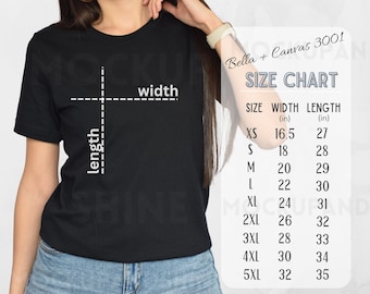 Bella Canvas 3001 Size Chart, T-shirt 3001 Size Chart, Unisex Jersey Short Sleeve T-shirt Size Chart, Bella Canvas Tshirt Measurement Chart