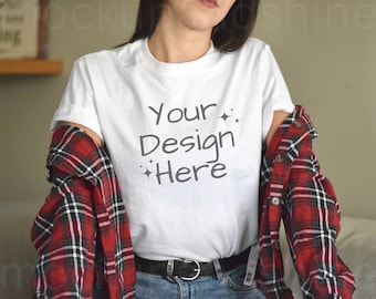 Gildan 5000 Mockup, White T-Shirt Mocks, Model Mockup G5000, Gildan Shirt Mock ups, Heavy Cotton Tee Mock, Gi5000 Mock-up, White Gildan Tee