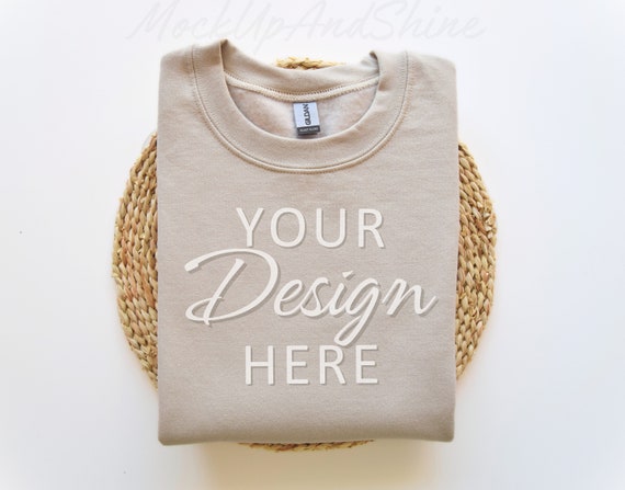 Gildan 18000 Sand Mockup, Flat lay Sand Mockup 18000, Folded Sweatshirt Mockup, Sand Gildan Mockup, Folded Flatlay Heavy Blend Beige Mock-up