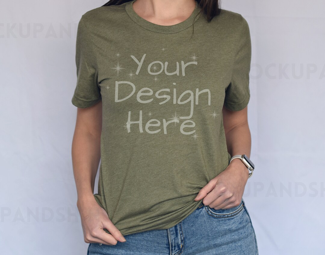 Bella Canvas 3001 Mockup, Heather Olive 3001 Mockup, Bella Canvas Model ...
