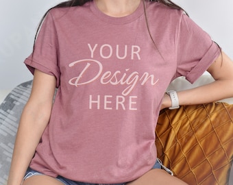 Bella Canvas 3001 Mockup, Heather Mauve 3001 Mockup, Bella Canvas Model Mock, Tshirt Mockup 3001, Heather Mauve Tee Bella Canvas, Tee Mock