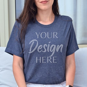 Bella Canvas 3001 Mockup, Heather Navy 3001 Mockup, Bella Canvas Model Shirt Mockup, Heather Navy Tee Bella Canvas, Summer Mockup 3001