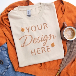 Gildan 5000 Mockup, Sand 5000 Flat Lay Mockup, Gildan 5000 Flat lay Tshirt Mockup, Sand Tee Gildan Mockup Flatlay, Fall Flatlay Tshirt 5000