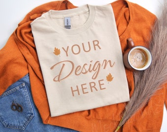 Gildan 5000 Mockup, Sand 5000 Flat Lay Mockup, Gildan 5000 Flat lay Tshirt Mockup, Sand Tee Gildan Mockup Flatlay, Fall Flatlay Tshirt 5000