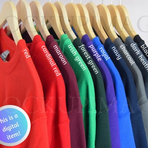 Carta de colores Gildan 18000, Carta de colores de mezcla pesada unisex de cuello redondo, Carta de colores múltiples, Carta de sudaderas colgantes, Colores de suéter Gilden