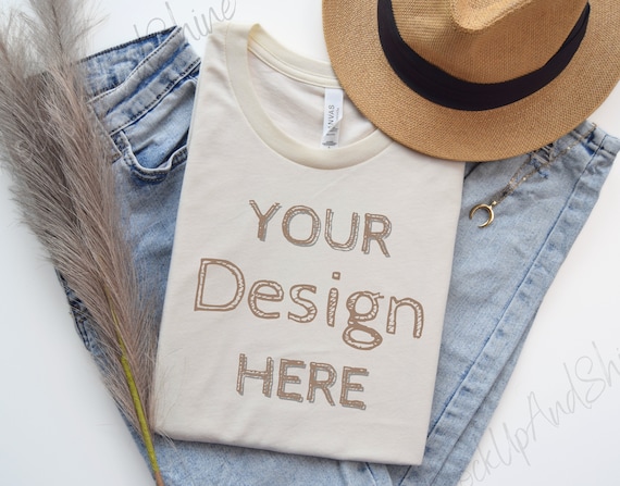 Bella Canvas 3001 Natural Mockup, Flat Lay Mockup Beige, Bella Canvas Flat lay Tshirt Mock 3001, Natural Tee Bella Canvas Mockup Folded Flat