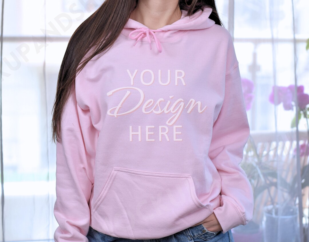 Gildan 18500 Hoodie Mockup, Gildan Light Pink Hoodies Mock Up, Hoodie ...