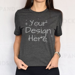 Bella Canvas 3001 Mockup, Dark Grey Heather 3001 Mockup, Bella Canvas Tee Model Mock, Tshirt Mockup 3001, Heather Dark Grey Bella Canvas