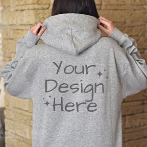 Gildan 18500 Sport Grey Mockup, Gildan 18500 Back Mockup, Gi18000 Hoodie Mocks, Back of Hoodie Mock-up, Unisex Hooded Sweatshirt Sport Grey