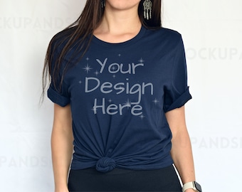 Bella Canvas 3001 Mockup, Bella Canvas 3001 Navy Mockup, Tee Model Mockup 3001 Navy, Blue Tshirt Mockup 3001, Navy Bella Canvas Tshirt Mocks