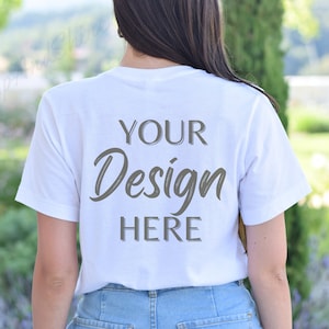 Bella Canvas 3001 Mockup, Back T-Shirt 3001 White, Model Mockup 3001 White, Bella Canvas Summer Tshirt Mockup, Back Bella Canvas 3001 White