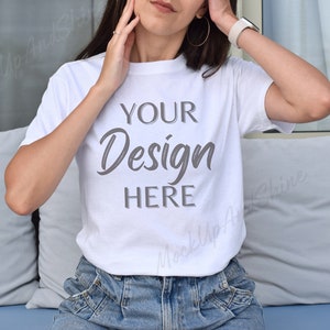 Gildan 5000 Mockup, Tshirt bianca Mockup 5000, Modello Mockup Gildan Shirt, White Unisex Tee Mock, Summer Mockup 5000, Gildan 5000 Outdoor Mock