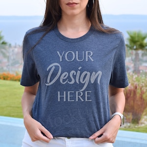 Bella Canvas 3001 Mockup, Heather Navy 3001 Mockup, Bella Canvas Model Shirt Mockup, Heather Navy Tee Bella Canvas, Summer Mockup 3001