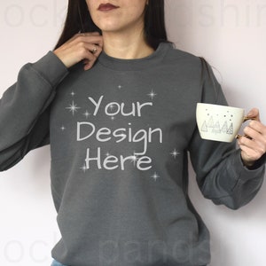 Gildan 18000 Mockup, Gildan Charcoal Sweatshirt Mock up, Sweatshirt Model Mockup, Charcoal Gildan Crewneck Mockups, Heavy Blend Sweater