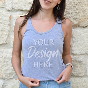 Next Level 1533 Mockup, Heather Grey 1533 Tank Top, Next Level Racerback Tank Top, Model Mockup 1533 Heather Gray, Summer Grey Mockup 1533