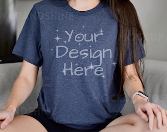 Bella Canvas 3001 Mockup, Heather Navy 3001 Mockup, Bella Canvas Model Mock, Tshirt Mockup 3001, Heather Navy Tee Bella Canvas, Tee Mock