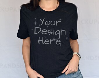 Bella Canvas 3001 Mockup, Heather Black 3001 Mockup, Bella Canvas Model Mock-ups, Tshirt Mockup 3001, Heather Black Bella Canvas Tee Mockup
