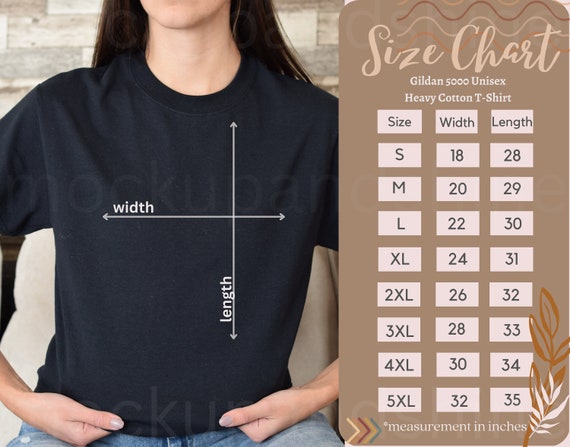 Gildan 5000 Size Chart, Gildan 5000 T-shirt Size Chart, Gildan Unisex Heavy Cotton Tee Size Chart, Gi5000 Size Charts, G5000 Tshirts