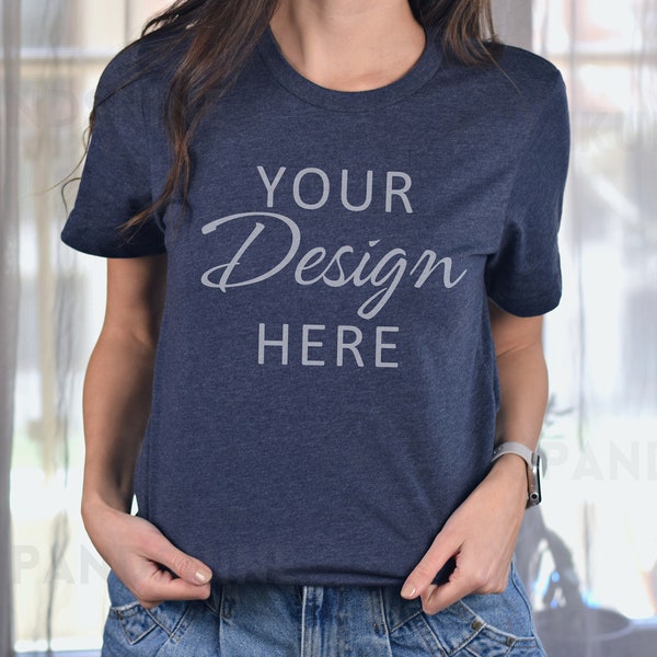 Bella Canvas 3001 Mockup, Heather Midnight Navy 3001 Mockup, Bella Canvas Model Mock, Tshirt Mockup 3001, Heather Midnight Navy Bella Canvas