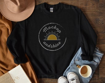 Gildan 18000 Black Flat Lay Mockup, Fall Gi18000 Mockup, Sweatshirt Mockup, Gildan Crewneck Mockups, Heavy Blend Sweater Mocks, Fall Black