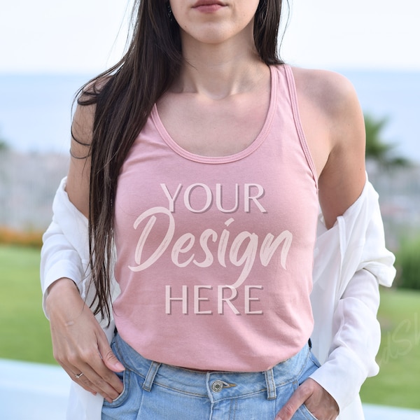 Next Level 1533 Mockup, Desert Pink 1533 Tank Top, Next Level Racerback Tank Top, Model Mockup 1533 Desert Pink, Next Level 1533 Summer Mock