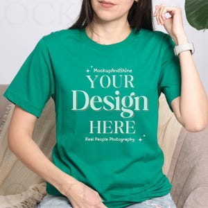 Bella Canvas 3001 Kelly Mockup, Green 3001 T-Shirt Mock, Women Model Mock-up 3001, Kelly Tee Mock, Lifestyle POD Mockup Photo, BC3001 Mock